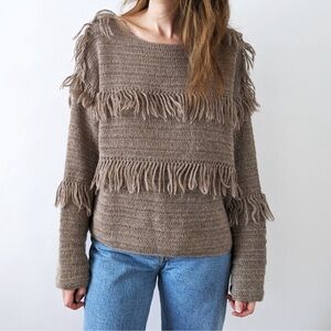 Ulla Johnson Lourdes 100% alpaca sweater with fringe in Taupe
Brown size M